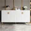 Huayz Credenza 152 x 40 x 75 cm, armadio da cucina, con design unico a onde e manici e piedini dorati che creano un'elegante zona pranzo (bianco)