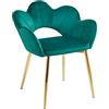 IlGruppone Poltrona Camera da Letto in Velluto Design Moderno, Sedia Conchiglia con Gambe in Metallo Placcato Oro Poltroncina da Salotto e Cucina con Seduta Morbida Imbottita Modello Fiorella (Petrolio)