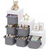 AIYAPLAY Scaffale Portagiochi Multilivello 3 Livelli 96x38.5x90cm Grigio | 6 Contenitori, Mobile per Cameretta, per Bambini da 3-8 Anni