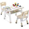 MAMIZO Set di sedie per bambini, con 2 sedie regolabili in altezza, tavolo da pittura per bambini con piano verniciabile e spazio portaoggetti, tavolo da gioco multifunzionale per bambini, 70 x 50 cm