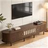 VIVCA Mobile per TV ovale, 180 x 40 x 40 cm, noce scuro, effetto rattan, MDF, portata 30 kg, porta a battente e porta pieghevole, mobile basso per soggiorno