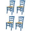 t m c s Tommychairs - Set 4 sedie modello Cuore per cucina bar e sala da pranzo, robusta struttura in legno di faggio verniciata in anilina blu e seduta in paglia