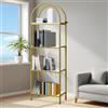 Garvee Libreria ad Arco Moderna 4 Ripiani - Scaffale Alto Aperto con Cornice Oro e Pannelli Bianchi Effetto Marmo, Struttura in Metallo Robusto, per Soggiorno, Camera, Studio