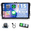 Loddery 2+32G Android 13 Autoradio Stereo per VW Transporter T6 2016-2019 con Carplay Android Auto, 2 Din 9 pollici Touch Screen Radio Bluetooth Multimediale con navigazione GPS WiFi FM SWC Backup Camera