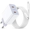 HitTid Caricatore USB C da 25 W con cavo per Samsung Galaxy A57 A17 A37 A56 A16 A36 A26 A55 S26 S25 S24 FE S23, 2 porte USB-C, spina di alimentazione per cellulare, PD3.0, caricatore rapido Samsung