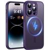 FNDMIL Magnetico Forte per iPhone 14 Pro Cover con Magnetica | Protezione Della Fotocamera, Antiurto Militare, Anti-Impronta Antigraffio, Custodia Sottile Traslucido Opaco, Viola