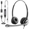 Wantek USB Headset with Microphone for PC Laptop,3.5mm/USB/Type-C Jack 3-In-1 Headphones with Noise Cancelling & Audio Controls,Teams Headset for Office,Call Center,Work,Binaural
