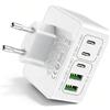 Puiseno Caricatore USB C piatto da 40 W, 5 porte (3 USB-C + 2 USB-A) | Caricabatterie da viaggio compatto con spina piatta per iPhone 17/16/15, iPad, Galaxy S25/S24, casa, ufficio, in viaggio