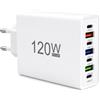 Ohling Caricatore USB C Multiple 120W 6 porte (USB-C & USB-A) Presa caricatore rapido da parete adattatore di alimentazione per iPhone 17 16 15 14 Pro Max, S24 S23 S22, iPad, tablet, colore: bianco