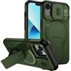 xinyunew custodia per iPhone 14 Plus/iPhone 15 Plus con ring stand magnetico, cover militare antiurto con protezione fotocamera scorrevole compatible with MagSafe ricarica wireless verde