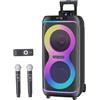 GREEN KEEPER GKDT81 Cassa Karaoke Portatile - Sistema PA Da 800W Con 2 Microfoni Inclusi, Altoparlante Bluetooth Con Doppio Subwoofer Da 8 Per Bassi Potenti, Luci LED, Ruote E Maniglia Telescopica