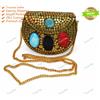 Fatto a mano Borsa a mano donna taglia piccola Meenakari Stone alla moda pochette in metal...