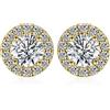 JewelryPalace 1ct Halo Orecchini a Bottone Donna Argento 925 con Creato Moissanite, Piercing Orecchini a Lobo con Pietra a Rotondo, Orecchini Nuziali in Tre Ori Matrimonio Set Gioielli Donna