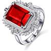 Uloveido Y988 - Anello di lusso con zaffiro sintetico, placcato in oro bianco, regolabile, con zirconia cubica taglio smeraldo, Cristallo, Zirconie sintetico