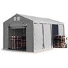 TOOLPORT Tendone deposito 4x8 m Tendone Industriale Tendostruttura con Altezza Laterale 3m Grigio telone in PVC 850 N Impermeabile utilizzo continuativo con Apertura a Fisarmonica