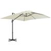 Coespram Ombrellone a sospensione con palo in alluminio, 300 x 300 cm, girevole a 360°, inclinabile con manovella e base a croce, robusto ombrellone a manovella per giardino, terrazza, balcone, sabbia
