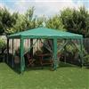 ZQQLVOO Tenda per feste con 8 pannelli laterali in rete, verde, 4 x 4 m, gazebo in HDPE per feste in giardino ed eventi all'aperto, con telaio in ferro e tetto impermeabile