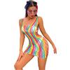 ABEHIK Arcobaleno, body da donna, sexy, rave, festival musicale, abbigliamento colorato, biancheria da notte, biancheria da notte, top a rete, bikini cover up, Mini abito colorato, Taglia unica