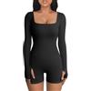 KOEMCY Tutina Donna Aderente Tuta Intero Corta a Manica Lunga Sportiva Tutina Scollo U Sexy Monopezzi e Tutine Tinta Unica Rompers One Piece per Yoga Palestra