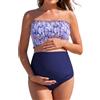 SHEKINI Bikinis svasati per donne incinte, con scollatura a fascia, a vita alta, con stampa floreale carina, a volant, costume da bagno per gravidanza a due pezzi, Blu scuro, L
