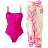 Generic Costume da Bagno 2 Pezzi da Donna con Pareo Abbinato Estivo Vintage Stampa Floreale Monokini Costumi da Bagno con Gonna Lunga Avvolgente Abbigliamento da Spiaggia Bohémien per Le Vacanze B5i24