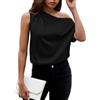 EMOTTOS Donna off The Shoulder Blusa, Camicette in Raso con Manica a Pipistrello Una Spalla Corta, Camicia Casual a Pieghe Top Asimmetrico, Nero, S
