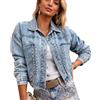Suncadmious Giacca di Jeans Elegante da Donna con Borchie e Ricami Modello Corto | Giacca di jeans stile Y2K - Giacca di jeans corta con applicazioni di perle e strass