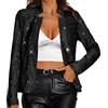 Bauzuoyo Giacca da donna con paillette Clubwear colletto alla coreana fronte aperto cappotto senza bottoni cardigan a maniche lunghe blazer corto elegante giacca blazer con brillantini per feste