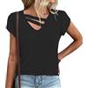 FDEETY T Shirt Donna Maglietta Maniche Corte Camicia Elegante Scollo Incrociato Maglia Casual Abbigliamento Primavera Estate Top Sportiva Tshirt per Palestra Ufficio Quotidiano