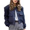 Shuanghao Giacca Corta da Donna College Felpa Baseball in Stile Retrò Classics Autunno-Inverno Casual Moda Unique Giacca a Vento Leggera Giubbotto Bomber da Donna con Polsini a Coste Navy Blu L