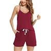 Lovasy Pigiama Donna Estivo Corto Cotone Pigiami Set Due Pezzi Canotta con Scollo a V Pantaloncini con Coulisse.Rosso,L