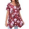 Enmain Tunica Maglia Donna a Maniche Corta Estiva Bordeaux Magliette Lunga Taglie Forti Casual Ampia Blusa Camicia Floreale Scollo Tondo Elegante M