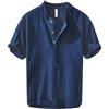 Generisch Shirt con stampa camicia estiva da uomo in lino a maniche corte e mezzo bottoni polo S uomo, Blu, 5XL