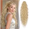 RUWISS Coda di cavallo con clip, 64 cm, lunga, mossa e riccia, extension sintetiche, per donna, biondo con riflessi