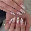 MouyouGlow Unghie Finte Corte MouyouGlow,Mandorla Nudo Gradiente Bianche French 3D Oro Gold Crystal Streifen Design Short Press on Nails,Natural Ombre White Diamant Fake Nails