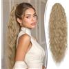 RUWISS Coda di cavallo con clip, 64 cm, lunga, mossa e riccia, extension sintetiche, per donna, biondo e biondo cenere misto