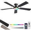 ZMISHIBO Ventilatore da soffitto 132 cm con luce RGB,Controllo tramite APP e telecomando, montaggio basso, luce LED dimmerabile da 20 W, motore inversibile silenzioso, design a doppio pale (nero e
