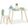 Relaxdays Tavolino da Bambini con Sedia per Cameretta, Tavolo da Gioco e Sgabellp con Schienale, MDF, Design Dinosauro