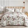 Flysheep Set di biancheria da letto matrimoniale, 2 pezzi, con copriletto reversibile beige floreale, in morbida microfibra leggera, per bambini (172,7 x 218,4 cm, 1 trapunta + 1 federa)