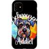 Whisker Mosaic Lettering Co. Custodia per iPhone 11 Ritratto di cane in vetro colorato Schnauzer Addict