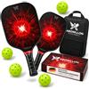 Abowllon Set da pickleball Blaze, 2 racchette da pickleball, 4 palline e | Paddle in fibra di vetro con nucleo a nido d'ape in polipropilene da 14 mm, 235 g, palline a 40 fori