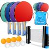 FBSPORT Set da ping pong con 4 pagaie, 1 rete retrattile, 8 palline, 1 borsa per il trasporto