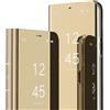 IMEIKONST Custodia Compatibile con iPhone 16 Plus, Flip a Libro Specchio con Funzione Kickstand Clear View Antiurto Protettiva Pelle Smart Cover per iPhone 16 Plus 6.7. Mirror: Oro QH