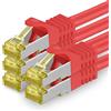 1aTTack.de Cavo di rete Ethernet Lan Cat.7 SFTP spina RJ45 Cat6a doppia schermatura 10000 Mbit/s compatibile con Cat5 Cat6 Cat6a Cat8 per switch Router Modem Patchpanel Rosso / 5 pz 3 metri