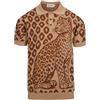 OXKNIT Polo da uomo a maniche corte, marrone, vintage, in cotone, leopardato, per uomo