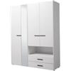 BellaHome Armadio 4 ante battenti lisbona con specchio e 2 cassetti bianco 161x55x205 cm