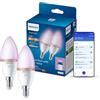 Philips Smart Lighting, Lampadina LED smart C37 E14, Confezione da 2 | 470 lm, RGB, Luce bianca e colorata, 2.200-6.500 K, Dimmerabile, Smart Home, Compatibile con Alexa, Google e Apple Home