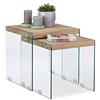 Relaxdays Set 2 Tavolini Sovrapponibili in Vetro, Ripiano in Legno, Tavoli da Divano per Soggiorno, H 40-45 cm, Naturale