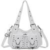 Angel Kiss Hobo Bags - Borsa a tracolla da donna, con borchie, multi tasca, Y2K, bianco, 12.5 x 4.3 x 9