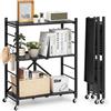 VEVOR Scaffale Portaoggetti Pieghevole a 3 Ripiani con Ruote, Scaffale in Metallo Pieghevole, Robusto Resistente Senza Montaggio, Ideale per Garage, Cucina, Cantina Nero 330 x 710 x 910 mm
